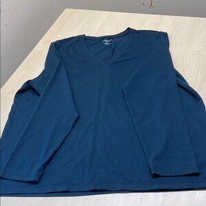 Lands' End Blue Long Sleeve Tees Comfortable Cotton V neck
